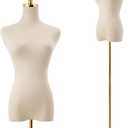 Velvet Cover Mannequin Torso Dress Form, Velvet Surface Fits Safety Pins, Inner Plastic Core Non-Pinnable, Height Adjustable Golden Stand, Perfect for Retail, Boutiques & Sewing Room Garment Display, Female
