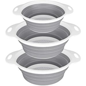 QiMH Collapsible Colander and Strainer Set of 3-2 PC 4 Quart(1 gal) and 1 PC 2 Quart(0.5 gal) - BPA Free & Dishwasher-safe Silicone Kitchen Foldable Strainer for Pasta, Veggies