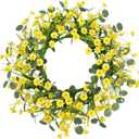 Pinkpum 22" Daisy Eucalyptus Wreath for Front Door, Artificial Spring Summer Floral Wreath for Front Door, Home Farmhouse Wedding Wall Window Decor