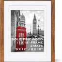 11x14 Picture Frame Solid Wood Display 8x10 Picture Frame or 9x12 with Mat or 11x14 Frame without Mat - Photo Frame 11x14 inch with 2 Mats for Wall Mounting or Table Top