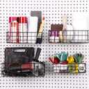 ZENFUN 4 Pack Pegboard Baskets, 4 Size Hanging Wall Basket Bin, Metal Wire Shelf Baskets for Organizing Various Tools, Workbench, Accessories, Garage Storage, Wall Mount Organizer, Black