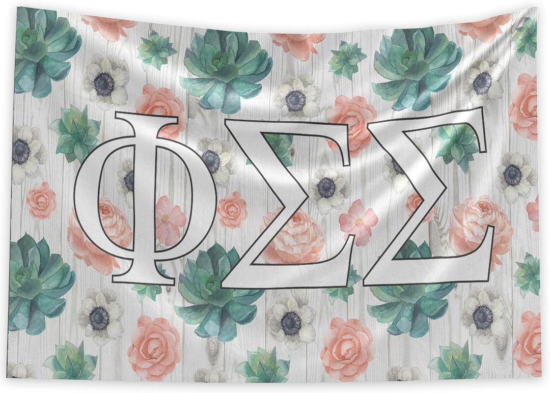 Pro-Graphx Phi Sigma Sigma Greek Sorority & Fraternity Flag Officially Licensed, Tapestry, Display Banner, Sign, Letter Pattern Large Decor - 3 feet x 5 feet - Succulents Floral