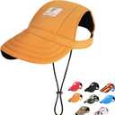 HIGH PAW Dog Sun Hat with Ear Holes - Adjustable Drawstring, Breathable Waterproof Design, UV Protection for Small, Medium & Large Dogs, Orange