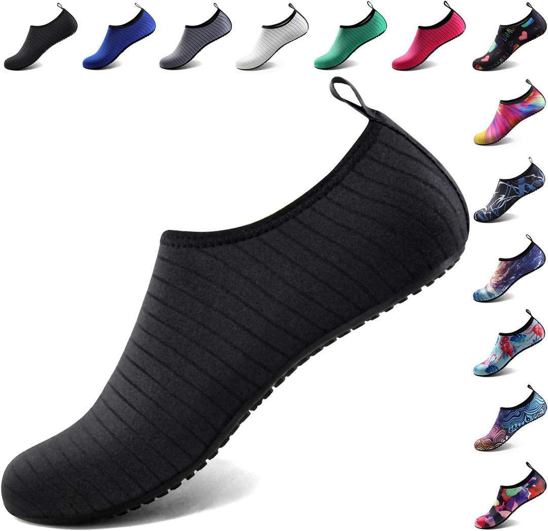 Water Shoes for Women Men Quick-Dry Aqua Socks Swim Beach Barefoot Yoga Exercise Wear Sport Accessories Pool Camping Must Haves Adult Youth Size, Black-w001, 11.5-12.5 Women/ 10.5-11.5 Men, Black-w001