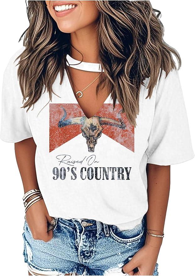 Graphic Tees for Women Western Outfits Cowgirl Shirts Rodeo Country Outfit Nashville Outfit Vitnage Tee Tops Medium