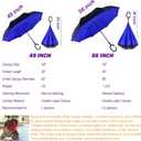 SIEPASA Spar. Saa Double Layer Inverted Umbrella with C-Shaped Handle, Anti-UV Waterproof Windproof Straight Umbrella for Car Rain Outdoor Use, 49 Inch, Sapphire Blue