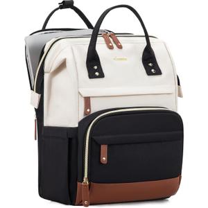 LOVEVOOK Laptop Backpack for Women, 15.6 Inch Work Business Backpacks Purse With Large Capacity, Waterproof Nurse Bag College Bookbag for School, Waterproof Casual Daypack for Travel (Beige-Black)