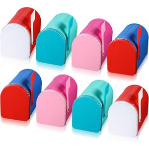Hicarer 8 Pcs 5'' x 3'' Valentine Tinplate Mailbox Toy Small Decorative Mailbox Mini Tin Postbox DIY Crafts for Valentine Party Favor Greeting Cards Exchange Gifts Classroom Prize Supply