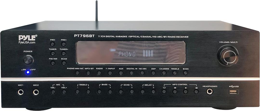 Pyle 7.1-Channel Hi-Fi Bluetooth Stereo Amplifier - 2000 Watt AV Home Theater Speaker Subwoofer Surround Sound Receiver w/Radio, USB, RCA, HDMI, MIC in, Supports 4K UHD TV, 3D, Blu-Ray - PT796BT.5