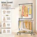 Double Rod Clothes Rack, 35" Wide Hanging Rack for Clothes, Portable Clothing Racks for Hanging Clothes, Rolling Garment Racks with Wheels for Bedroom Closet, Black