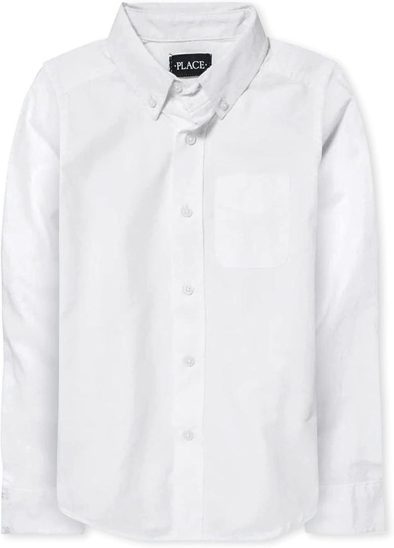 The Children's Place Boys' Long Sleeve Oxford Button Down Shirt (White) XL