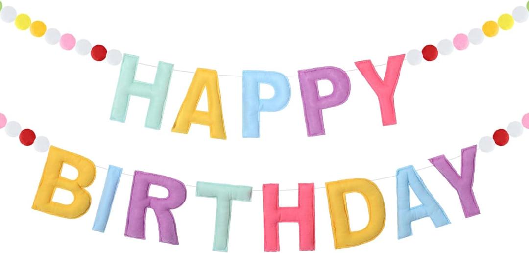 Felt Happy Birthday Garland Rainbow Banner Reusable Happy Birthday Sign Party Supply for Party Decor(Bright Color,Normal)