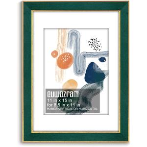 Suede 11x15 Frame - Single Frame, Christmas Elegant Green 11 x 15 Poster Frame with Mat for 8.5x11, 11x15 Picture Frames for Artwork, Puzzles, Photos and Movie Posters