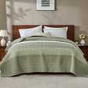Andency California King Quilt Set Weat Green, 3 Pieces Ultra Soft Lightweight Cal King Bedspreads & Coverlets Set, Patchwork Striped Quilted Bedding Sets for All Seasons (112"x104")