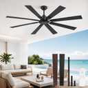 ZMISHIBO 65 Inch Outdoor Ceiling Fans No Light with Remote, Damp-Rated | Humidity-Resistant 8 Blade, 6-Speed Reversible DC Motor, Black Modern Ceiling Fan Without Light for Patio Porch Gazebo Garage