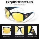 HASFOX Women's Night Vision Driving Glasses Butterfly Night Time Yellow Glasses Anti Glare Polarized UV Protection H2301