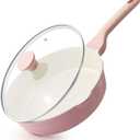SENSARTE Nonstick Ceramic Skillet with Lid 10-inch, 3.5QT Non Toxic Deep Frying Pan, Saute Pan with Lid, Stay-cool Handle, Healthy Cooking Pot, Induction Compatible, Pink
