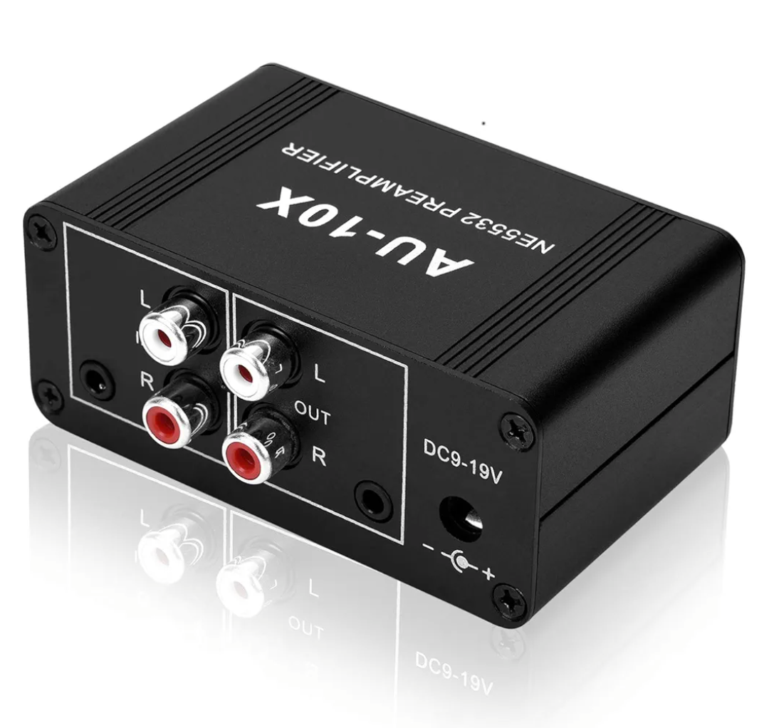 Mini Small Stereo Audio preamplifier, Headphone Amplifier, Gain 20dB Phono Turntable Phonograph preamp, Dual op amp NE5532 with RCA 3.5mm Input to RCA 3.5mm Output