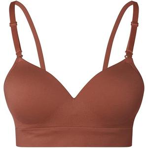 Lemef Seamless Bras for Women Wirefree Padded Bras (Brown, S)