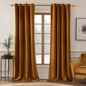 MIULEE Velvet Curtains Golden Brown Elegant Grommet Curtains Thermal Insulated Soundproof Room Darkening Blackout Drapes for Nursery Living Room Bedroom Decor 52" x 84" Inch Long Set of 2