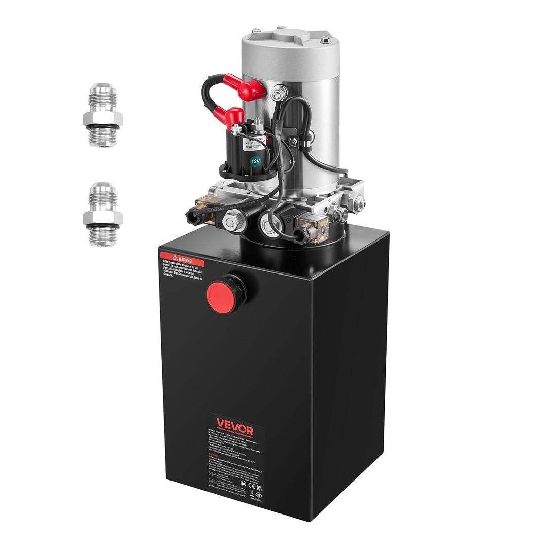VEVOR12 Quart Hydraulic Power Unit, Double Acting Dump Trailer Pump, 3200 PSI Max Relief Pressure & 0.91 GPM Flow Rate, DC 12V Hydraulic Pump with Metal Reservoir for Dump Trailer Car Lifting