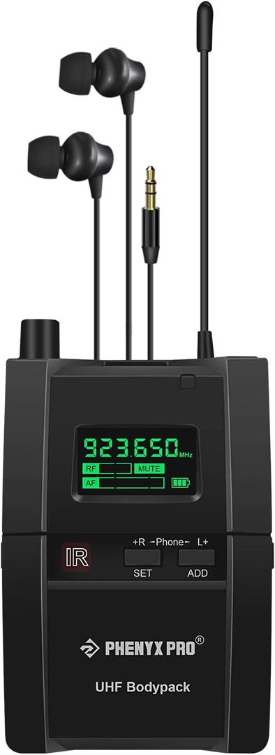 Phenyx Pro PTM-10 Stereo Wireless in Ear Monitor System Bodypack Receiver, Performance with 89 Adjustable Frequencies (One receiver Only)