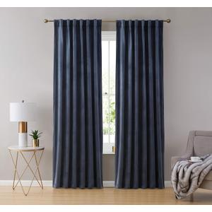 HLC.ME Lopez Velvet Premium Privacy Back Tab Rod Pocket Window Treatment Curtain Drapery Panels for Bedroom & Living Room - Set of 2 Panels (54 x 96 inches Long, Navy Blue)