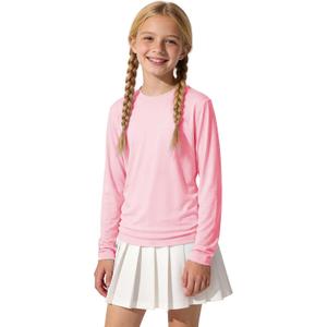 American Trends Girls Rash Guard: UPF+ 50 Long Sleeve UV Protection Shirts for Girls - Lightweight Quick Dry Sun Shirts 5-16T (8-10 Years, Pink)