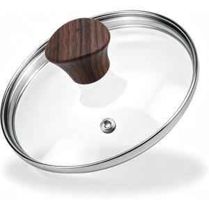 6 Inch Tempered Glass Lid, Universal Pot and Pan Cover Replacement - Dishwasher Safe Glass Cookware Cover with 304 Stainless Steel Edge & Heat Resistant Bakelite Knob (Brown)