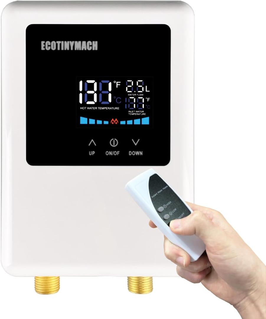 ECOTINYMACH Tankless Water Heater Electric 220V, 3500W Instant Water Heater Under Sink, Conversion Between Fahrenheit and Celsius, Remote Control