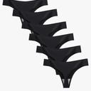 Closecret Lingerie Women 6 Pack Seamless Thongs Underwear Ice Silk Comfy G-string Panties, Size S, Black