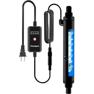 Aquarium U-V Light, Al-gae Clean Light for Fish Tank, Green Water Clean Lamp with Timer, Amphibian Aquarium U-V Lamp for in-Line and in-Tank Use, for 40-75 Gallons Fish Tanks(8W)