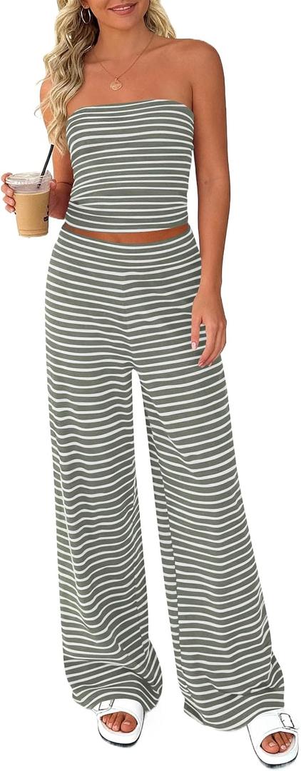 PRETTYGARDEN Two Piece Striped Sets for Women Summer Travel Outfits 2026 Spring Y2K Going Out Vacation Clothes Loungewear
(Green White, Small)