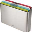 Joseph Joseph Folio Icon 4-Piece Multi Colour coded Cutting Board Set, Stainless Steel Slimline case for organized Kitchen storage, Silver (2.9"L x 14"W)
