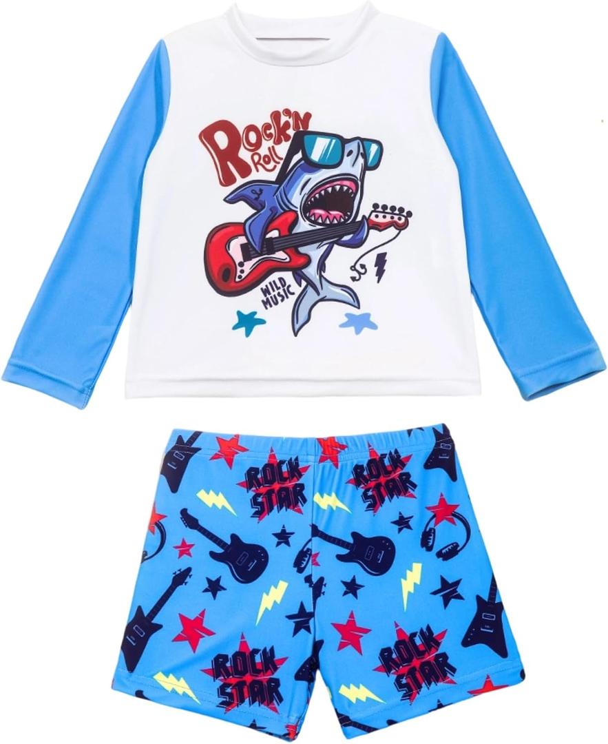 Toddler Swimsuits Boy 2t Bathing Suits Boys Swim Shirt Long Sleeve Swimming Set (Blue)