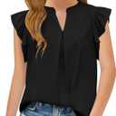 Haloumoning Girls Summer T Shirts Kids Fashion V Neck Ruffle Short Sleeve Tops Blouse 5-14 Years (Black)