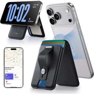 ESR Geo for Magsafe Wallet with Full Find My Functionality,5 Card Holder Stand Grip for Phone Case, RFID Blocking, Magnetic Wallet for iPhone 17e/17/16/15/14/13/12 Series, with Adjustable Stand, Black