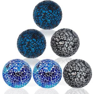 Kesywale 2.4 Inch Small Decorative Orbs Set of 6 Glass Mosaic Sphere Balls Centerpiece Glass Globe for Bowls, Vases and Dining Table Centerpieces Decor (A)