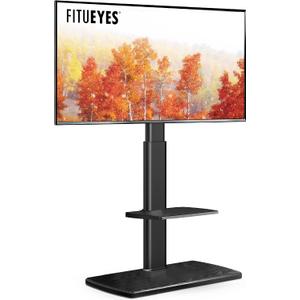 FITUEYES Floor TV Stand for Bedroom, Living Room, Tall Corner TV Stands for TVs 32 37 43 50 55 60 65 70 Inch Swivel TV Mount Stand with Height Adjustable Shelf Upgrade Sturdy Wood Base, Black