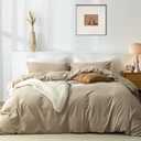 Full Duvet Cover Set- 100% Washed Cotton 3 Pcs Soft Comfy Breathable Chic Linen Feel Bedding, 1 Duvet Cover and 2 Pillow Shams, Beige