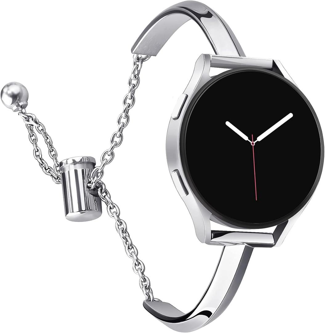 CrocSee Stainless Steel Band Compatible with Samsung Galaxy Watch 7 6 5 4 40mm 44mm/Watch 6 Classic 43mm 47mm/Watch 4 Classic 42mm 46mm/Watch 5 Pro 45mm, Slim Minimalism Bangle Bracelet for Women (Silver)