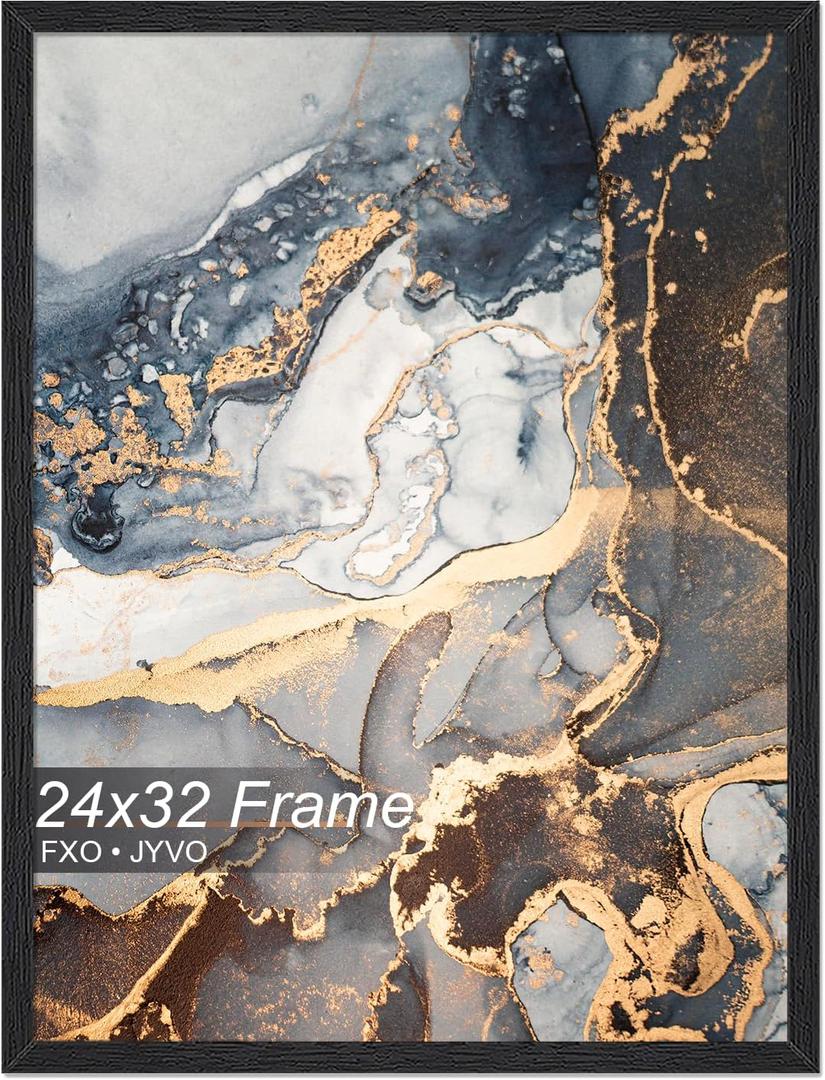 Engineered Wood 24x32 Frame, Black Picture Frame for 24 x 32 Inch Poster Puzzle Photo, Light Weight 24 by 32 Poster Frame with Wood-grain for Wall - 1 Pack/Black/24 x32