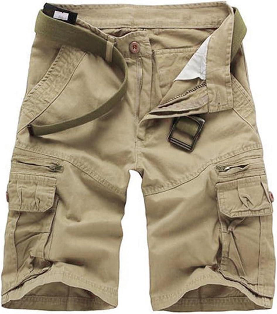 Men's Lightweight Multi Pocket Casual Outdoor Twill Cargo Shorts with Zipper Pockets with 8 Pockets No Belt (32, Khaki)