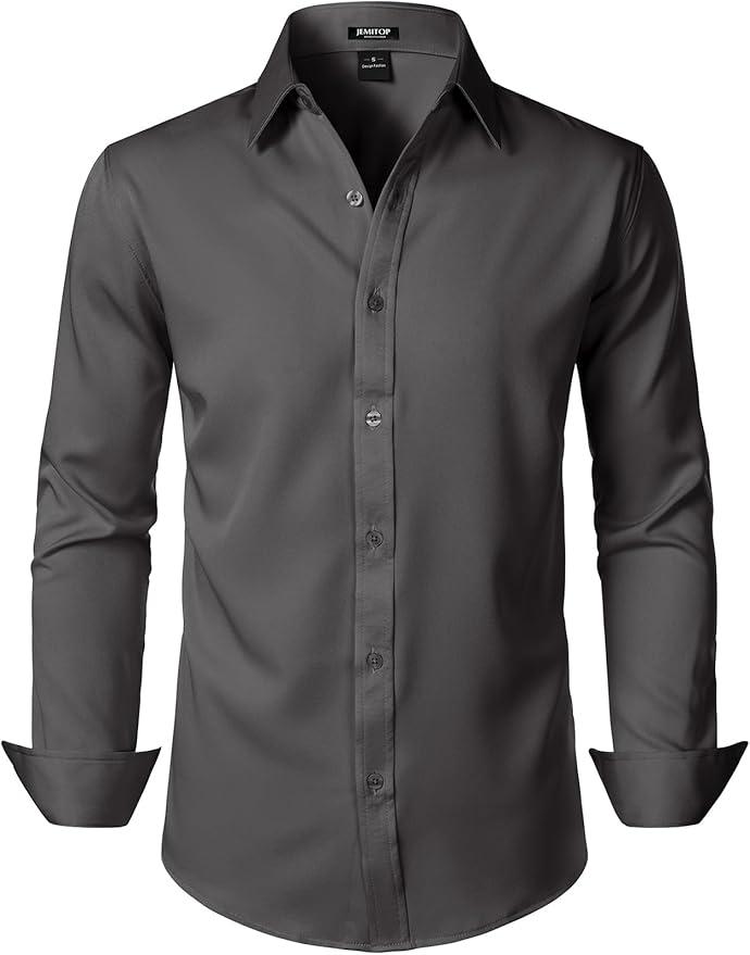 SOFTBUSINESS Men's Stretch Soft Slim Fit Dress Shirts Long Sleeve Formal Wedding Business Casual Button Down Shirt XL