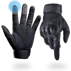 Tactical Gloves for Men, Shooting & Motorcycle Gloves with Hard Shell Knuckle Protection & Leather Palm for Airsoft Motorcycle Cycling Paintball Sports Climbing Training Hunting (X-Large, Black)