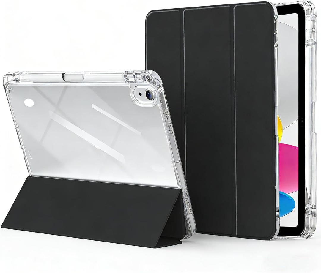 Compatible with iPad (A16) 11 Inch 11th Generation Case 2025 and for iPad 10th Generation Case 10.9 inch 2022, Clear Back Slim Trifold Stand with Pencil Holder Auto Wake/Sleep, Black