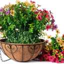 HyeFlora Artificial Faux Hanging Plants Flowers Basket for Summer Outdoor Outside Decoration, Fake Silk UV Sun Resistant Look Real Colorful Daisy Eucalyptus for Porch Home Patio Balcony Yard