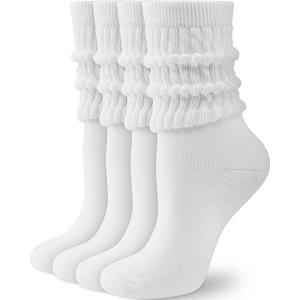 HONGTEYA Slouchy Crew Socks for Women Soft Scrunch Socks Cute Fashion Retro for Boot Sneakers Size 5-11 (One Size Tall, 2pairs*white)