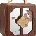 Novabright Black Walnut Jewelry Box 4 Layers of Storage Wooden Jewelry Organizer with Brass Handle and Mirrored Flowers Double Door Design for Earring Ring Necklace Bracelets Watches