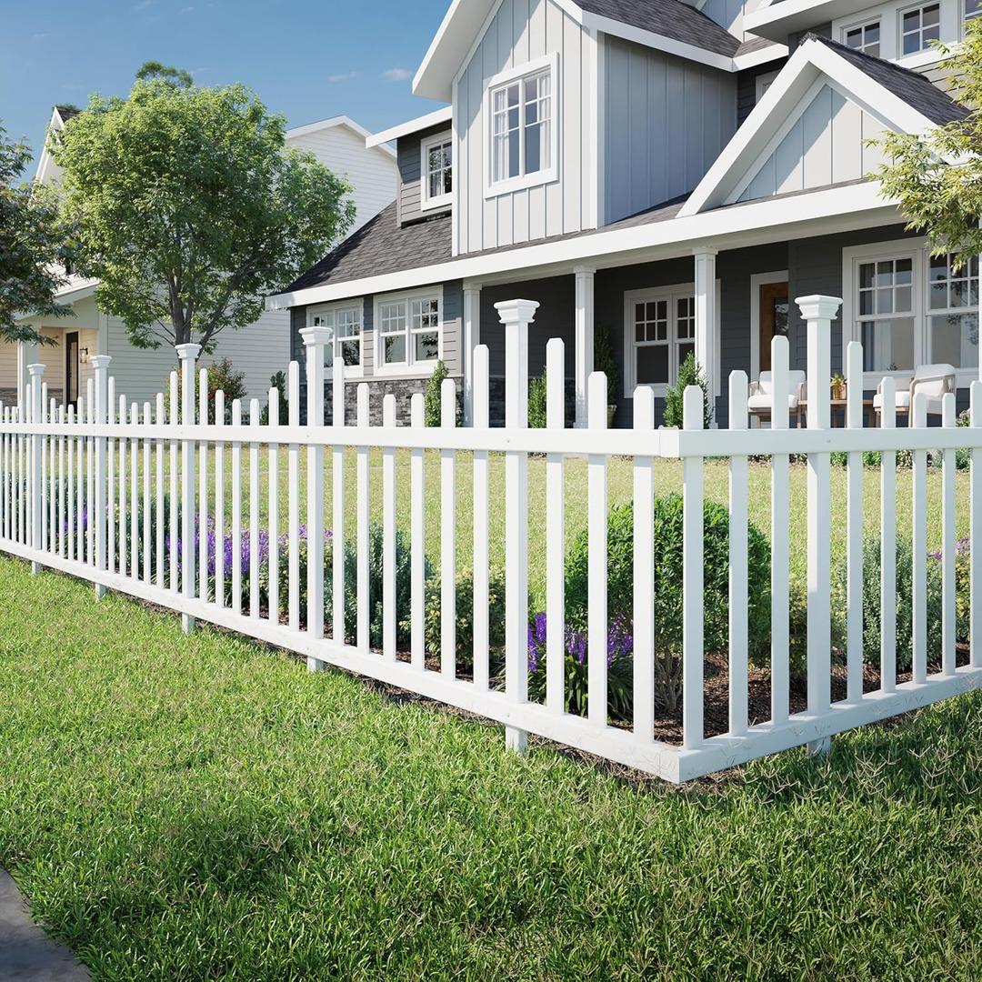 2.5ft H x 4.7ft W (2 Panels) No Dig Zippity Madison Fence Panel Kit, No Dig Fence Panels, White Vinyl Fences for Yard, Temporary Fence for Backyard, White Picket Fence Garden Border, DIY Fence ZP19001 (30"H x 56.5" W (Scallop))